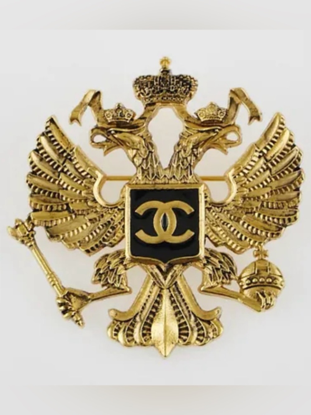 Double C Gold Strass Metal And Resin Paris-Moscou Dimitri Brooch